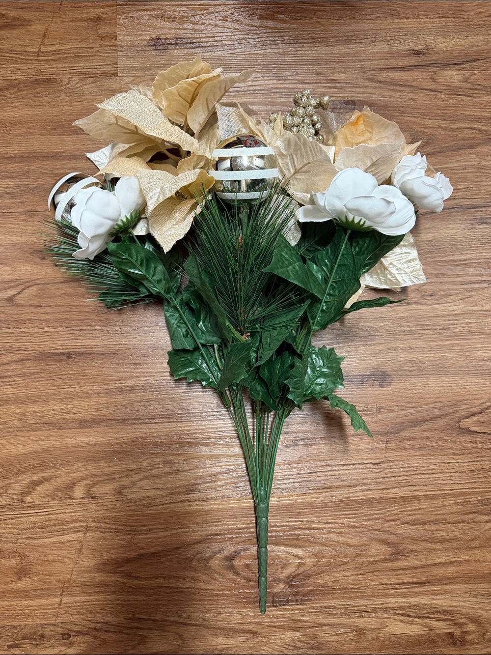 Champagne Poinsettia & Ornament Mix Deluxe Bush